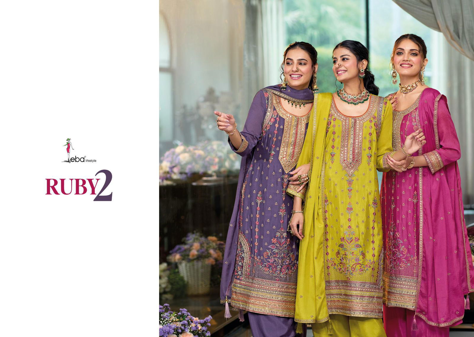 Ruby 2 By Eba Chinon Embroidery Designer Readymade Suits Exporters In India
